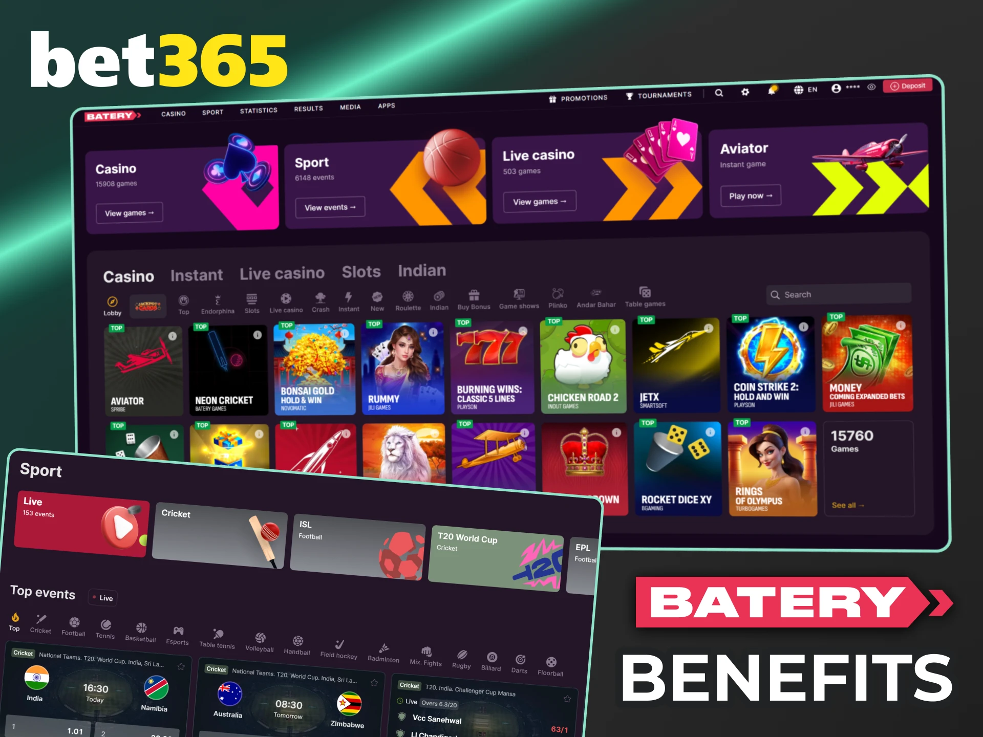 Discover the unique advantages of Batery compared to the standard Bet365 features.