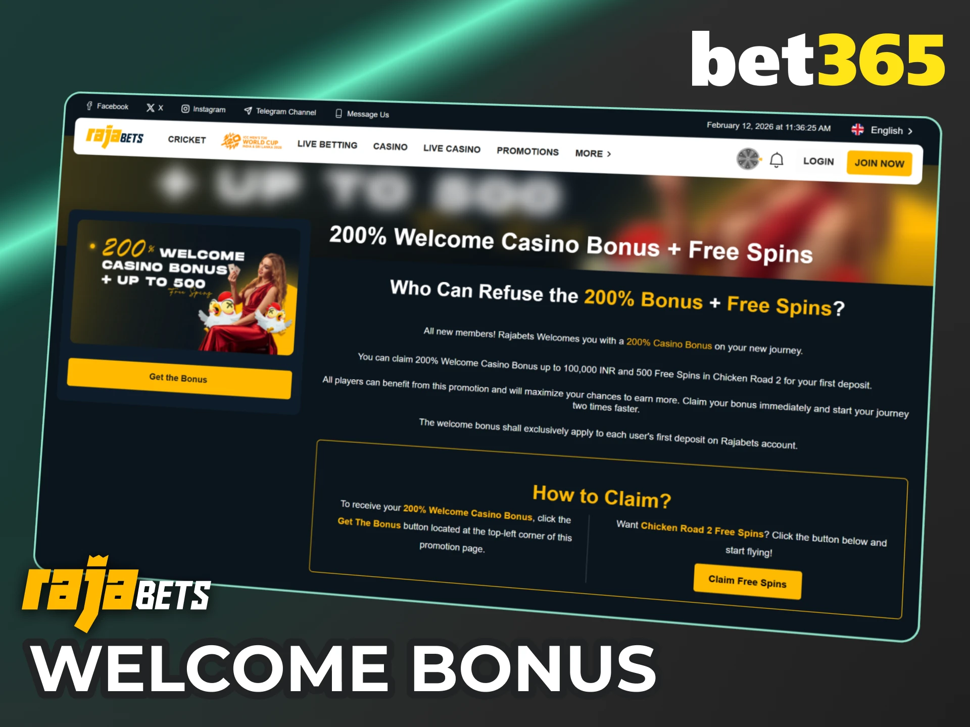 Activate the Rajabets Indian bonus while Bet365 is on maintenance.