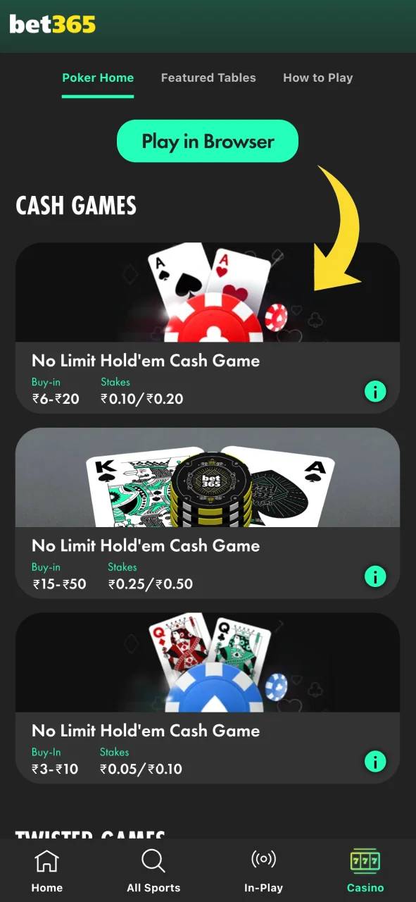 Join Bet365 and choose a poker tournament that suits your budget.