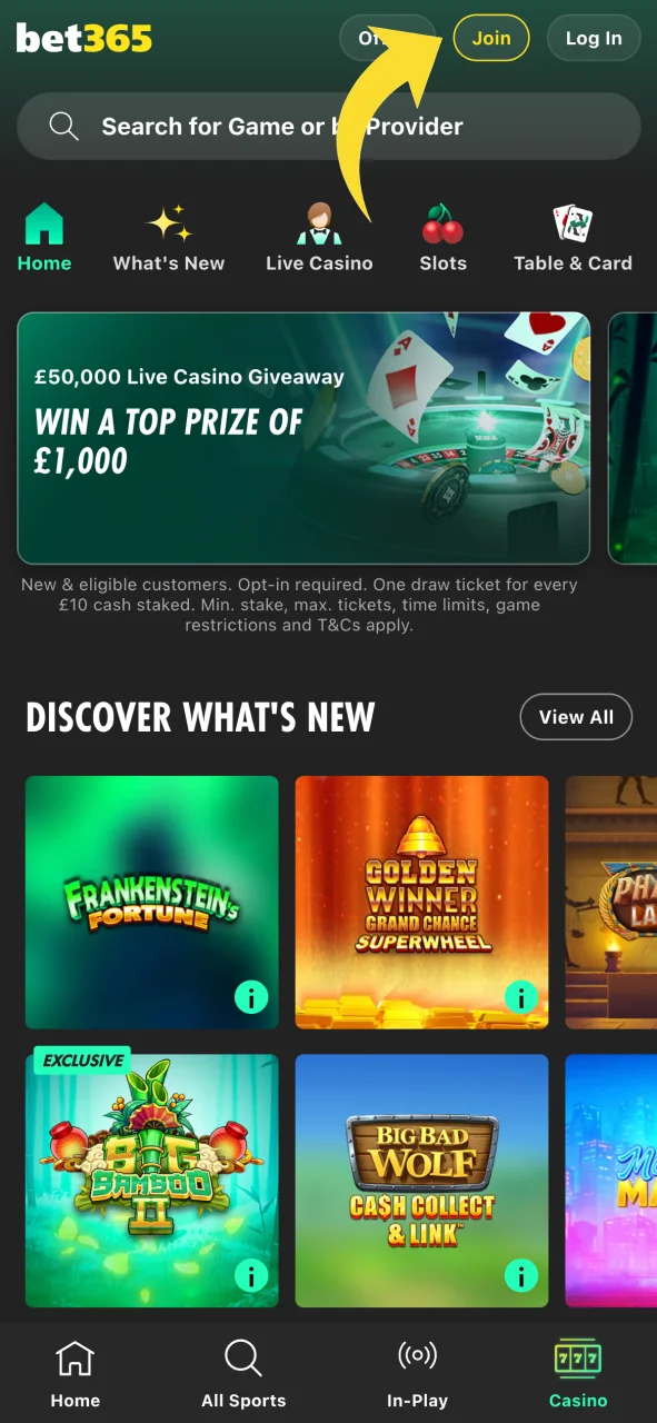 Register at Bet365 India to play bingo and casino games.