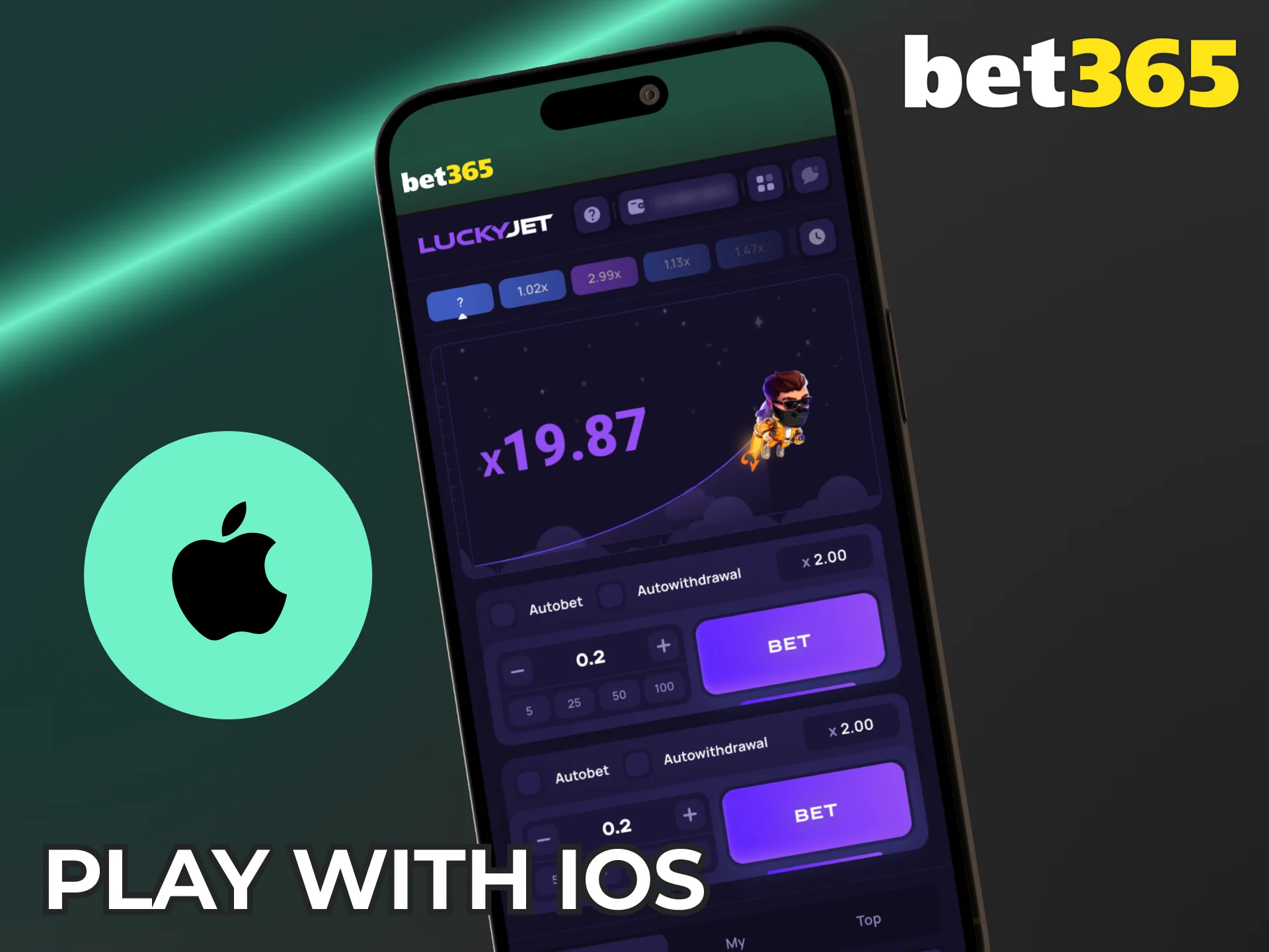 Download the Bet365 iOS app to play Lucky Jet on iPhone.
