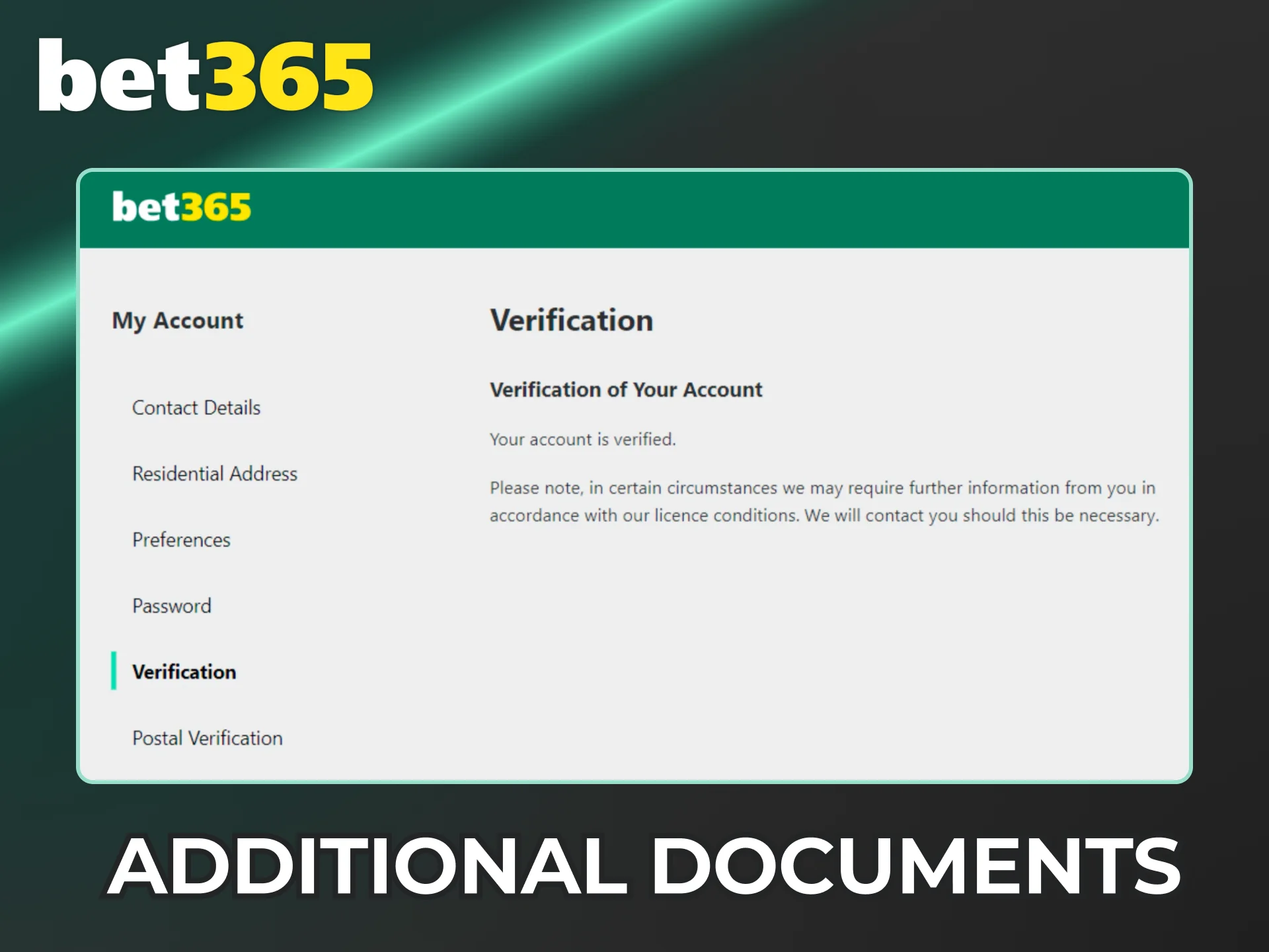 Upload extra documents to secure your Bet365 account.